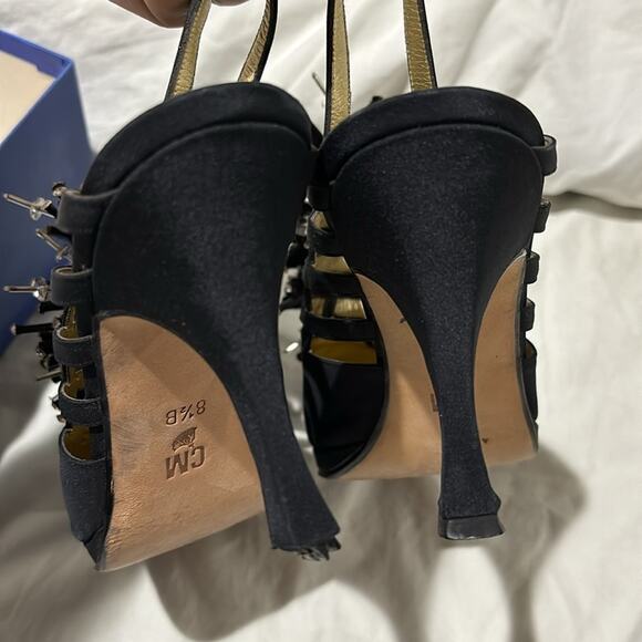 Claudio Merazzi 38.5 black platform rhinestone starburst shoe vintage euc box - Picture 13 of 15